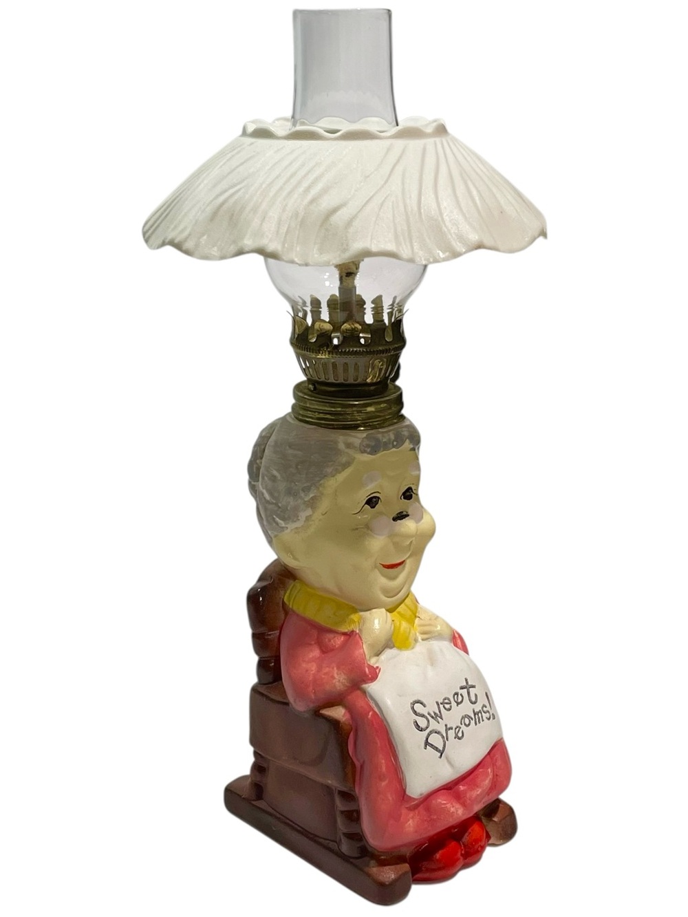 Vintage 1960s Giftcraft Ceramic Oil Lamp Grand'ma Wishing Sweet Dreams - Japan
